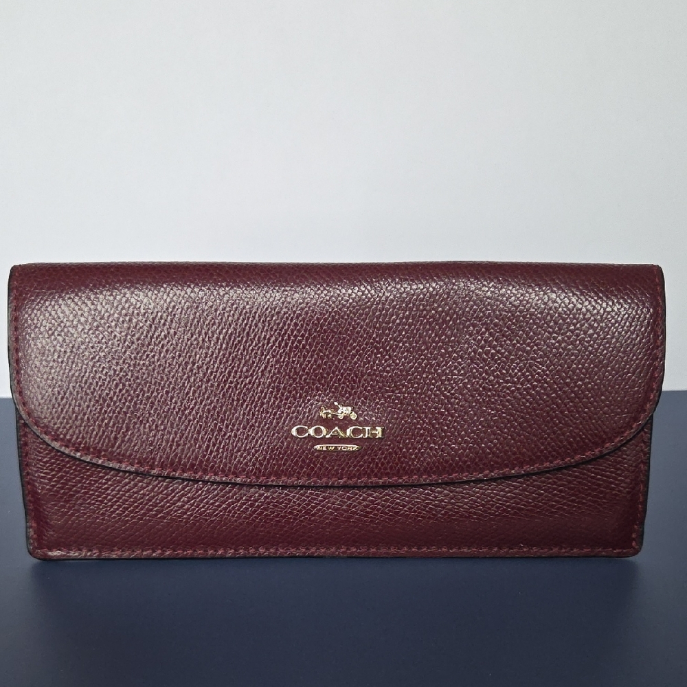Coach Slim Envelope Wallet in burgundy cross grain leather